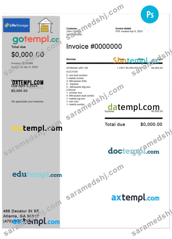 Life Storage invoice